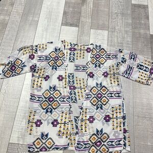 Kimono Geometric Patterned Shirt - Purple, Yellow, White